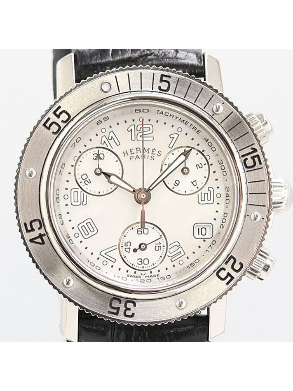 Hermes Clipper Diver Chrono White Shell Dial Watch